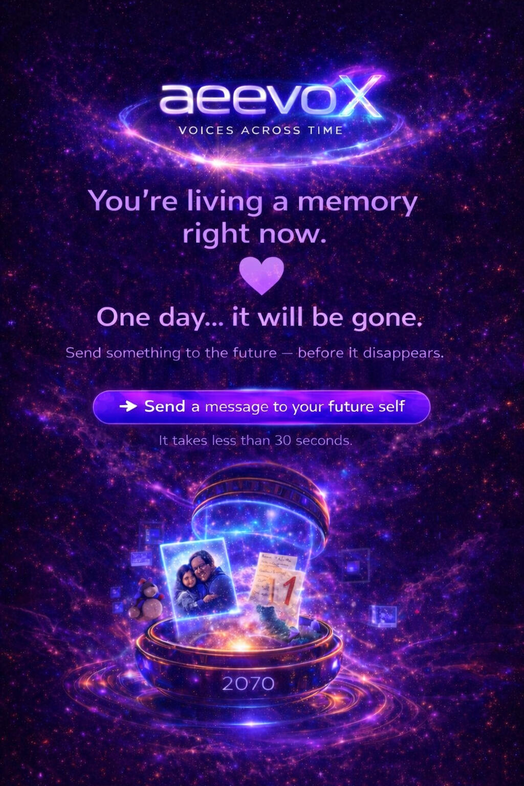 Record, preserve, and deliver your voice across time. AEEVOX makes your memories live forever.